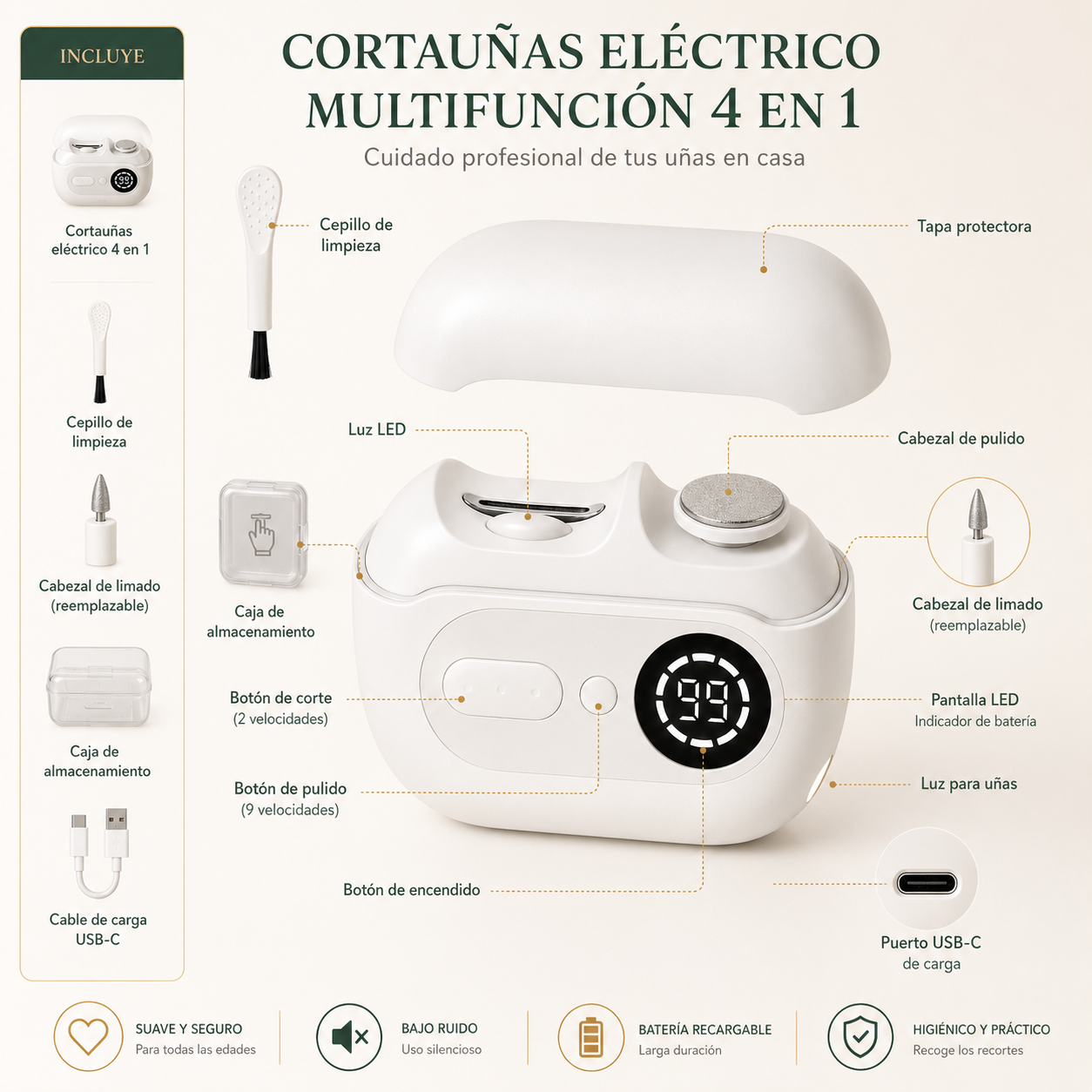 Manos Serenas™ | Cortauñas Eléctrico 4 en 1